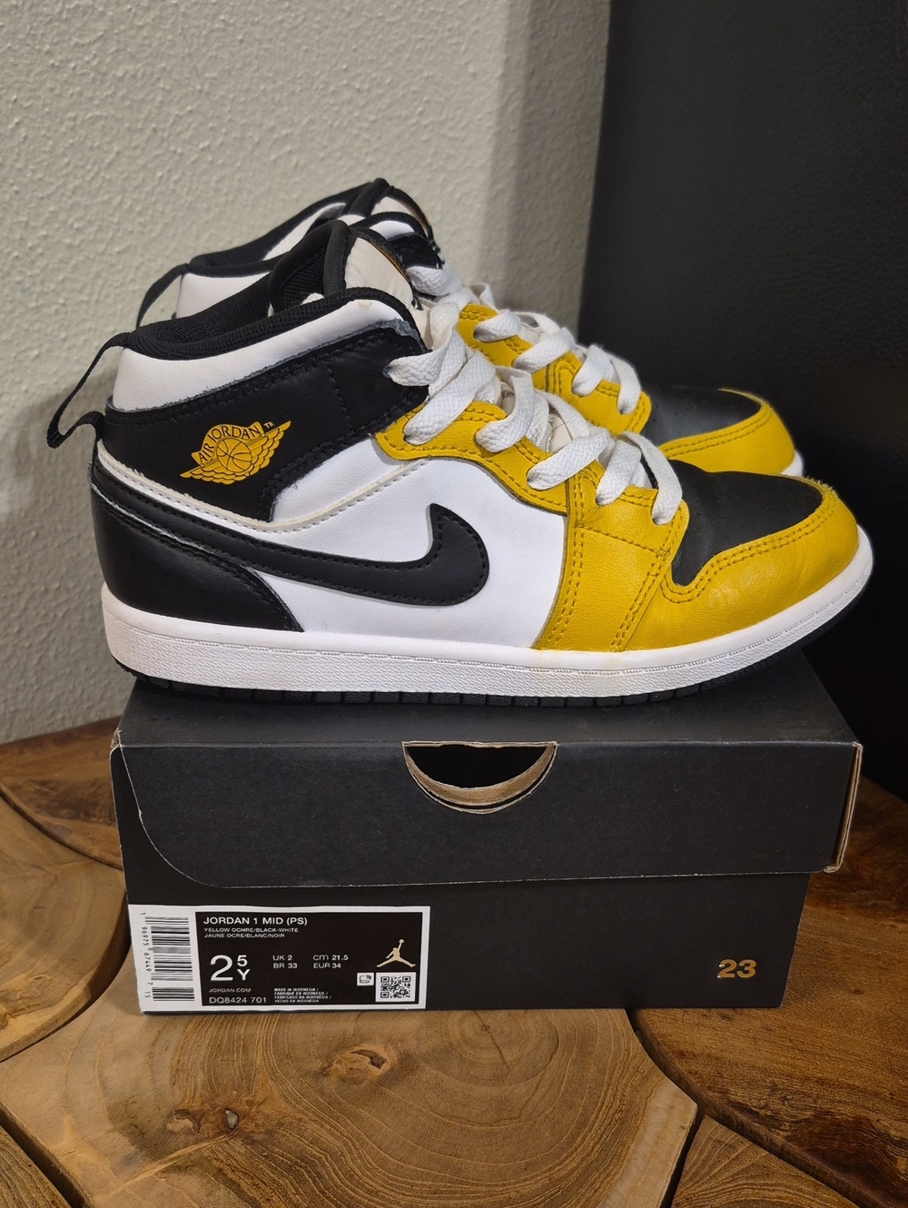 Jordan Kid's Mid-Top Sneakers in Black, White & Yellow